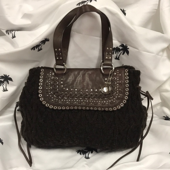 The Sak Brown Knit Sweater Purse with Leather Trim - Picture 2 of 16